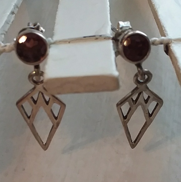 Solid sterling silver dangle earrings red ruby rou - Picture 4 of 6